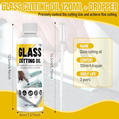 WEILAOK Glasschneideöl, Professionelle Glasschneidflüssigkeit, Glasschneider Öl, Schneidflüssigkeit Für Glasschneider Glasscheiben, Spiegeln Und Buntglas, Schmierung – Reduziert Reibung, 120ml