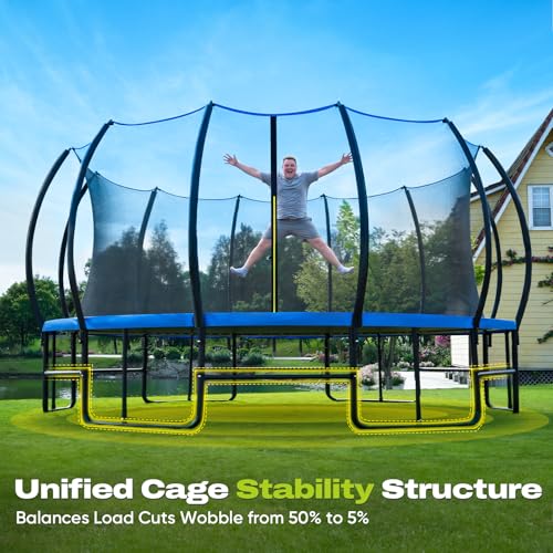 Image of ORCC Kids Trampoline with 8-12 Added Stabilizer Bars, 1300LBS Weight Capacity Outdoor Trampoline 16 14FT Yard Trampolines for Kids Adults