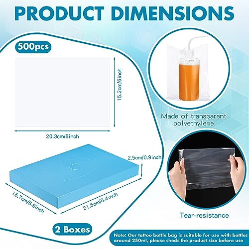 Harloon MUA-HARLOON-055 500 Pcs Disposable Tattoo Bottle Bags Tattoo Wash Bottle Bags Tattoo Squeeze Bottle Bag Tattoo Bottle Covers 6 X 8 Inch Disposable Plastic Bags thumb #1