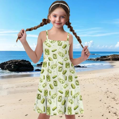 Girls Spaghetti Straps Dress Summer Spring Dress Kids Causal Midi Swing Dresses for Girls Holiday Clothes,3-14Y4