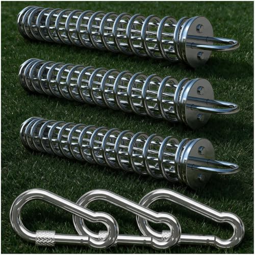 Image of Dog Tie Out Spring Shock Absorber, Heavy Duty 304 Stainless Steel with Carabiners for 3 Medium & Large Dogs, Spring Pole, Stake Cable Leash, Yard Camping Ties - Fits Multiple Dogs (3 Springs)