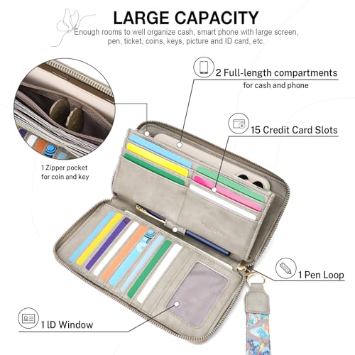RFID Wallet Women, Large Capacity Clutch Purses Wristlet Wallets for Women, Ladies Butterfly Card Holder Phone Purse with Zipper Coin Travel Pocket4