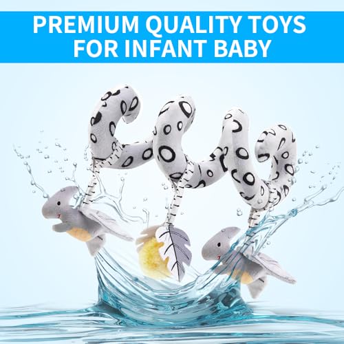 Image of Baby Hanging Toys for Stroller and Car Seat, Black and White High Contrast Sensory Plush with Rattle & Squeaker, BPA-Free, Soft Developmental Toy for Newborns & Infants 0-6-12 months (Dinosaur)