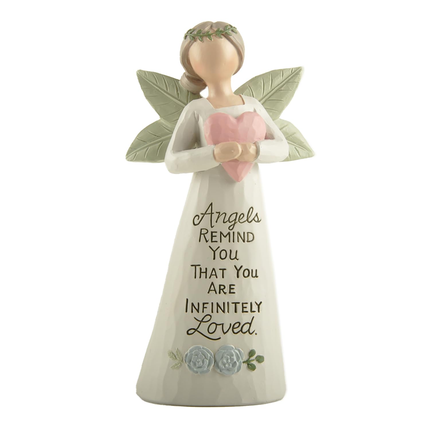 Feather & Grace Angel Figurine with Pink Heart – Handcrafted Resin Ornament with Inspirational Message, Freestanding Collectible Gift 14cm