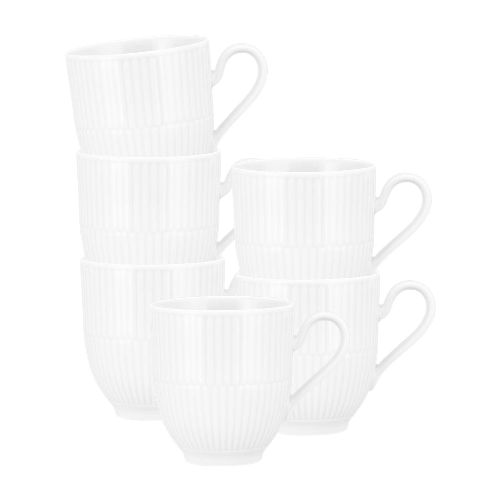 Seltmann Weiden Amina Weiß Becher mit Henkel 6er Set, 360 ml, Kaffeebecher mit dezentem Relief-Muster, Spülmaschinen- und Mikrowellenfest, Porzellan, Weiß