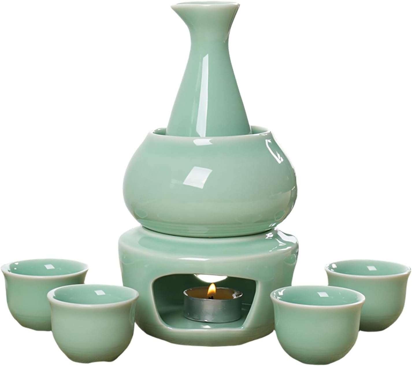 Artistic Ceramic Sake Set with Warmer Pots Including Sake Carafe Bottle 4 Cups Stove Bowl Birthday Party Gift Japanese Barwares