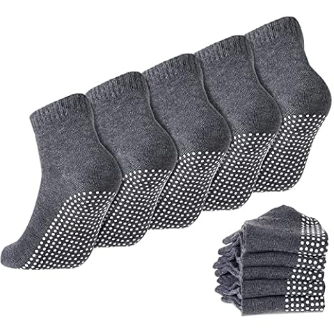 5 Paar Unisex Grip Socken Anti-Rutsch Slipper Barre Socken Klebesocken für Yoga Pilates Barre Home Workout Sport, Dunkel_Grau, Einheitsgröße Cover