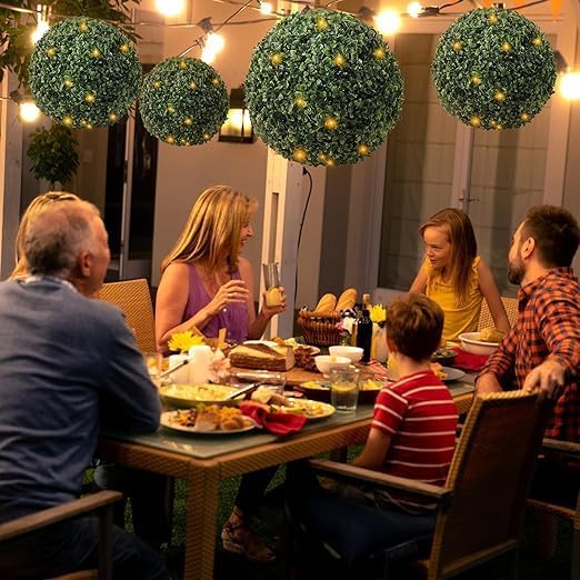 Miniatura 2 de Bola topiaria artificial de boj con luz LED, bolas de topiario de plantas artificiales iluminadas de 14 pulgadas para exteriores, esferas de jardín,