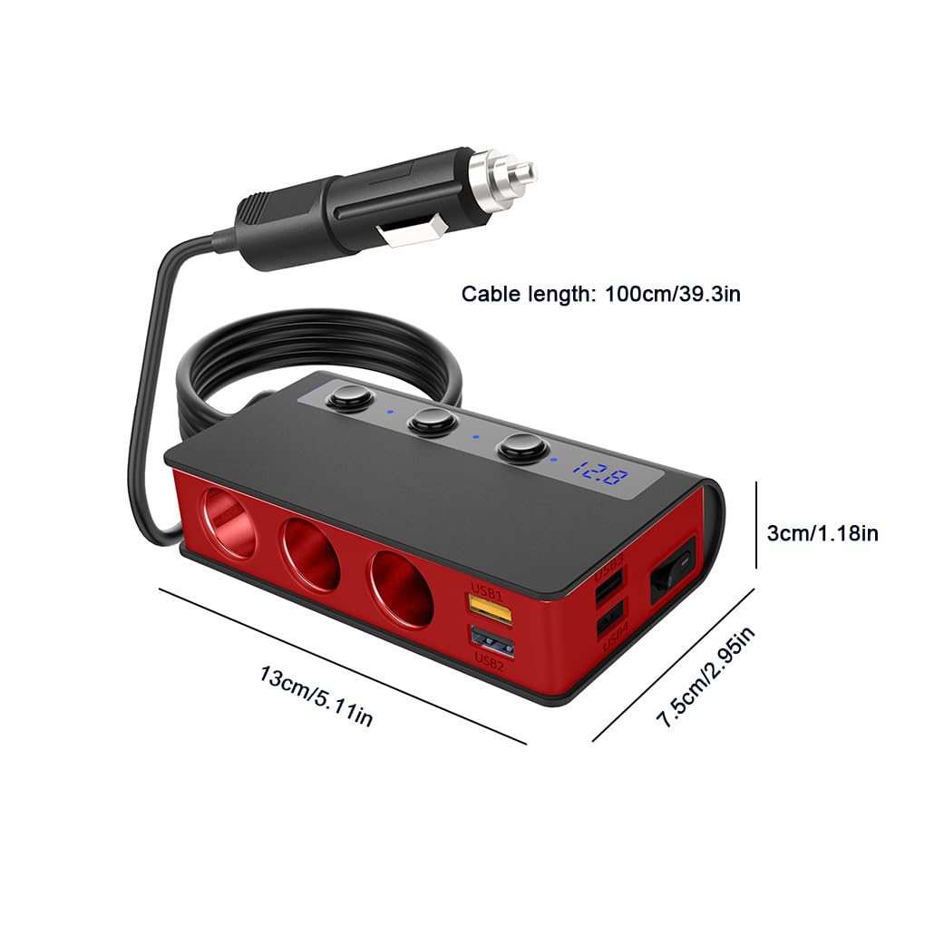 2 set di 180 W accendisigari auto splitter cablato QC3.0 antiscivolo adattatore di ricarica automatica miglioramento presa caricabatterie nero rosso
