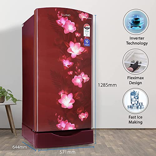 Image of LLOYD 195 L 5 Star Base Stand Inverter Direct Cool One Door Refrigerator Appliance (GLDF215SS1LC, Gardenia Wine)