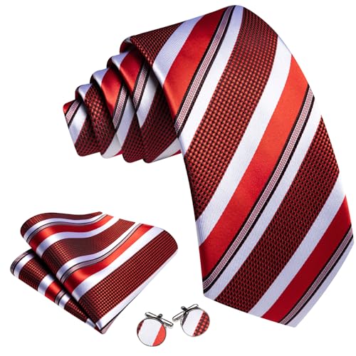 Image of Barry.Wang Mens Tie Set Plaid Check Neckties Formal Business Wedding Luxury Pocket Square Cufflinks