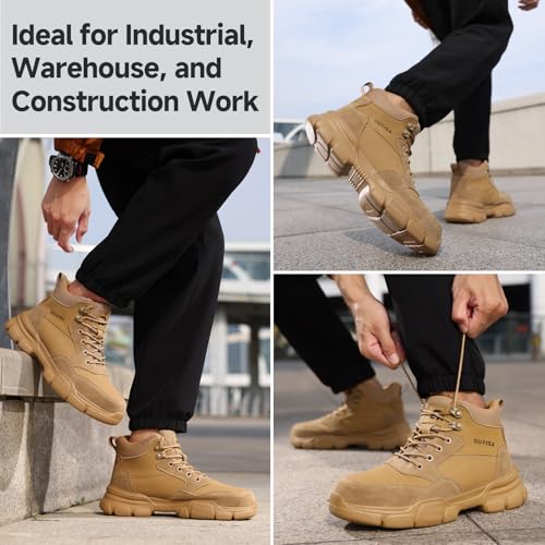 Image of Steel Toe Boots for Men Lightweight Work Boots for Men High Top Safety Boot with Kevlar Puncture-Resistant Midsole Comfortable Industrial Work Shoes Splash-Proof Botas De Trabajo para Hombre