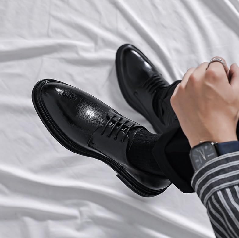 Men's Casual Walking Oxford Shoes Office Flats Mens Fashion Classic Pointed Toe Lace Up Low Top Leather Dress Shoes Non-Slip Softsole Derby Shoes3