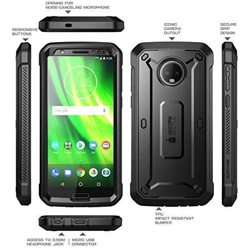 Supcase Full-Body Case For Moto G6, With Built-In Screen Protector Rugged Holster For Moto G6 5.7 Inch (2018 Release), Unicorn Beetle Pro Series -Retail Package (Black) #TOP3