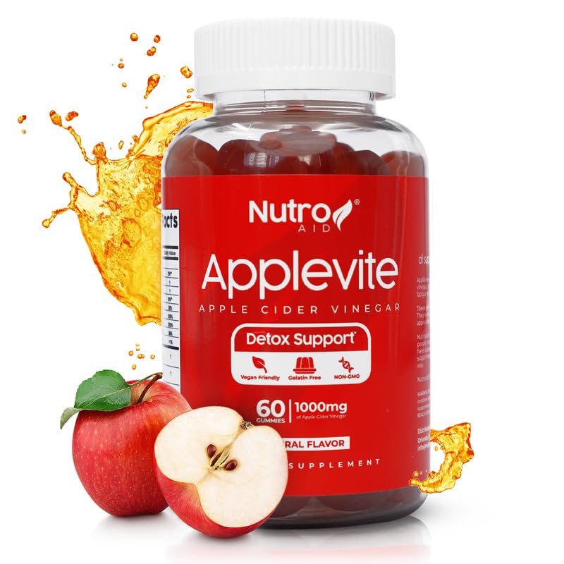 Nutroaid Apple Cider Vinegar Gummies - Applevite Cleaning Vinegar - Apple Cider Cleaning Vinegar for Home - Apple Vinegar with Beetroot & Pomegranate Taste - Vinegar for Cleaning Purpose - 60 Gummies