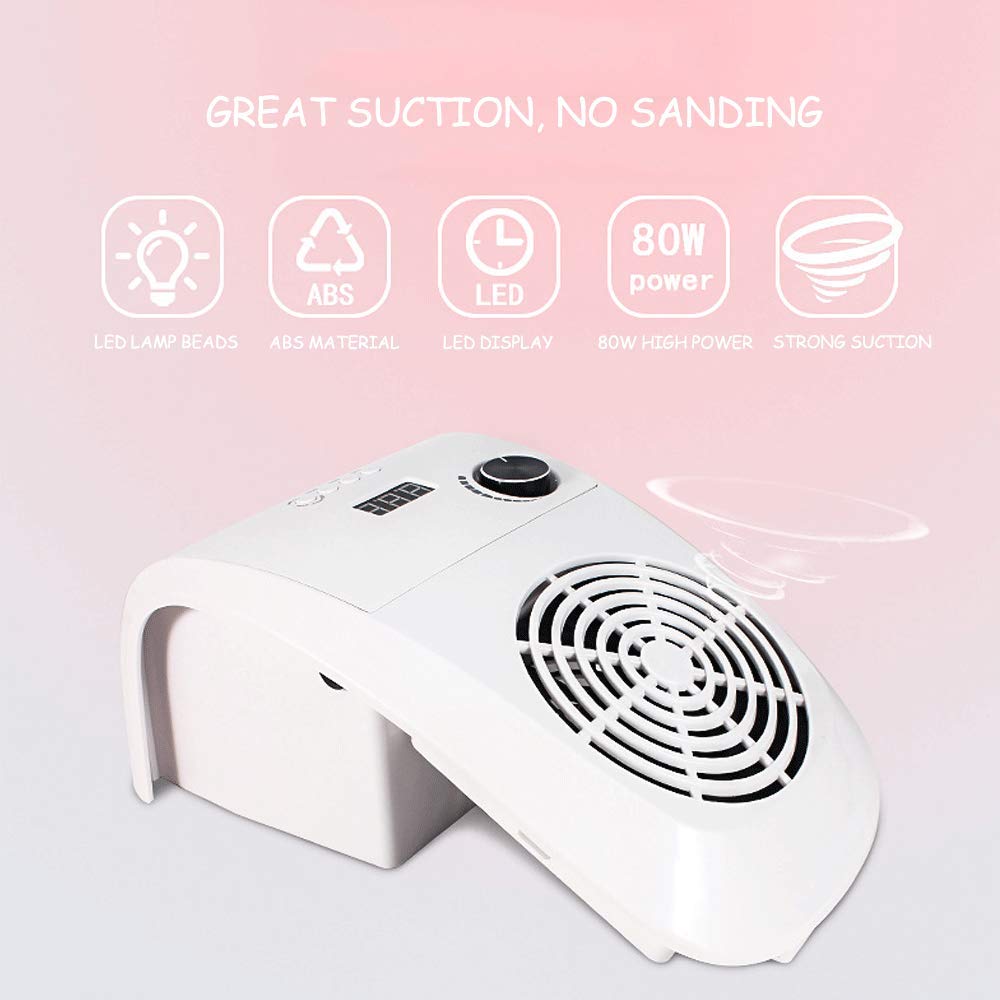 Lampa do manicure, Lampka LED do paznokci Odpylacz Odsysanie pyłu, Sprzęt zdobienia 2 w 1 z wentylatorami, Profesjonalna suszarka manicure 4-biegowym czasem