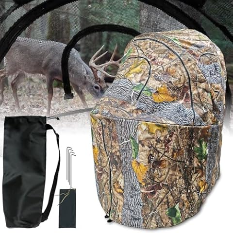 Bayattoo Portable Hunting Blind with Chair-Camouflage See-Through Ground Blind with Cup Holder, Lightweight 1-Person Tent for Deer and Duck Hunting Cover