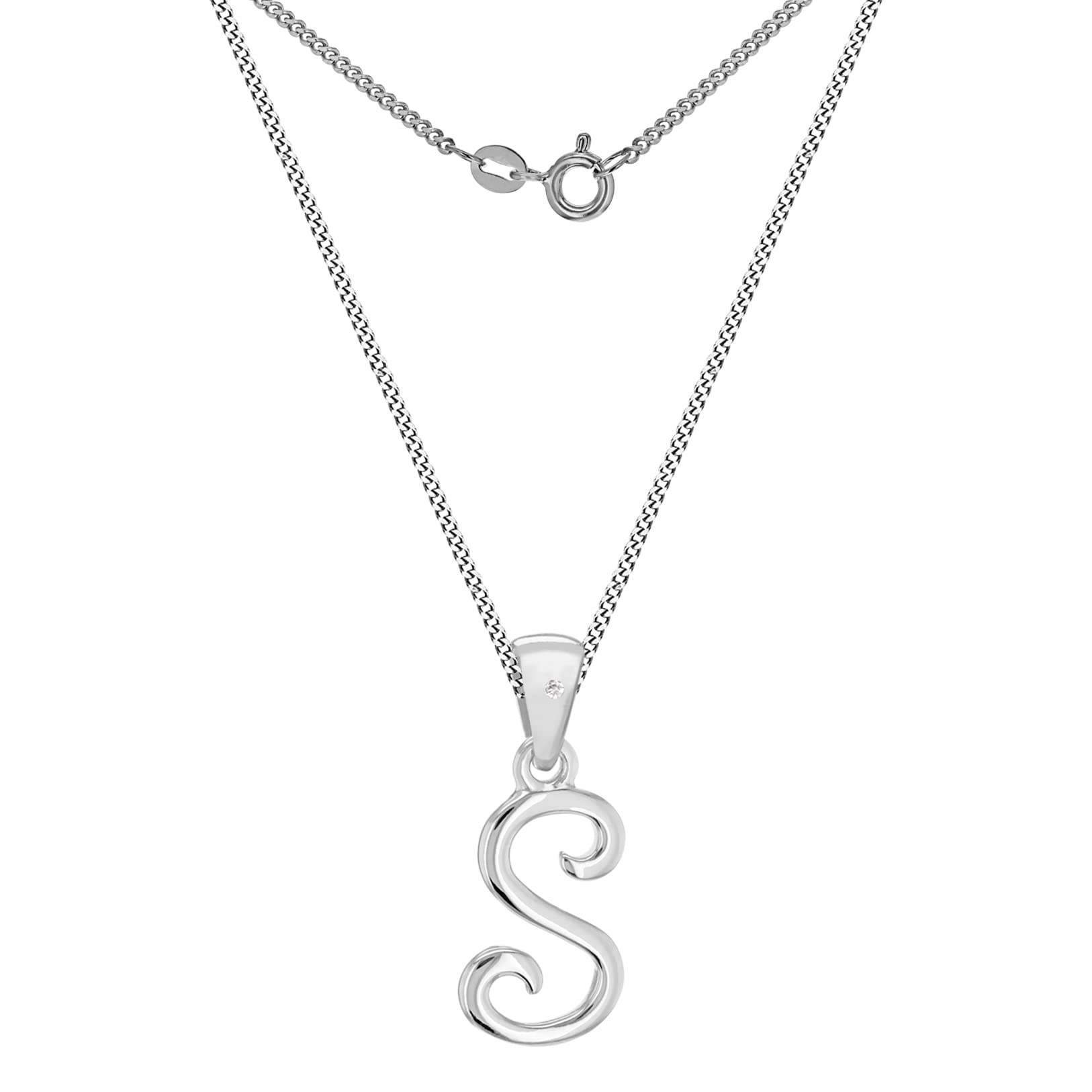 Tuscany Silver Collana Con Pendente Crossover E Diamante - Argento 925 Placcato Rodio, Catana Grumetta 46 Cm, Regalo