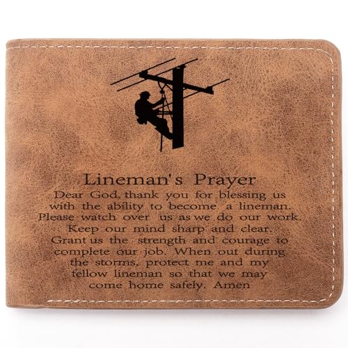 Lineman Prayer Gifts,Leather Wallet for Men,Engraved Personalized Leather Wallet,Lineman Wallet for Him Husband Boyfriend Dad Uncle Electric Cable Lineman Be Safe Gift (Lineman Prayer Gifts)