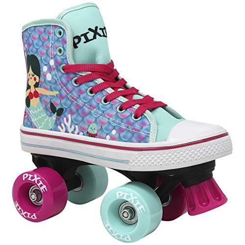 Lenexa Pixie Mermaid - Roller Skates for Girls - Indoor, Outdoor Children's Skate - Roller Skates Made for Kids - High Top Sneaker Style - Great for Beginners (J13)
