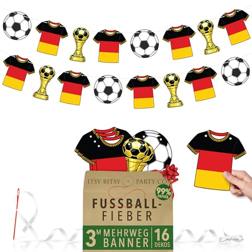 Premium Wiederverwendbare Deutschland-Fanartikel 16-tlg. Wimpelkette WM 2026 3 m Doppelseitige Deutschland-Girlande aus Papier WM-Deko 2026 in Stabilem Kraftpapier-Umschlag