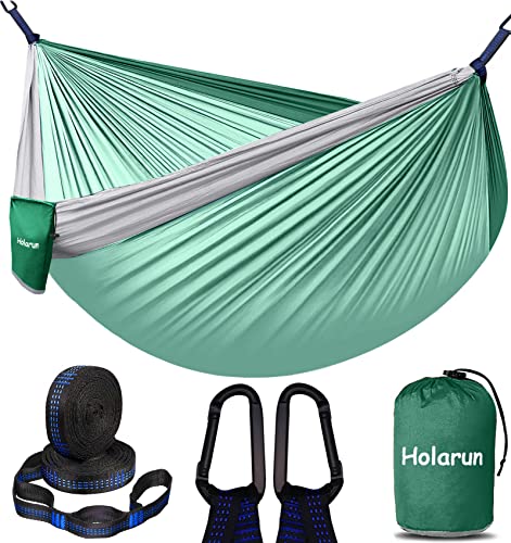 Holarun Camping Hammock Double Portable Hammocks With Lightweight 210T Nylon Parachute, Two Person Hammock Tree Straps For Backpacking, Hiking Gear, Outdoor, Travel, Beach - Mint Green #TOP23