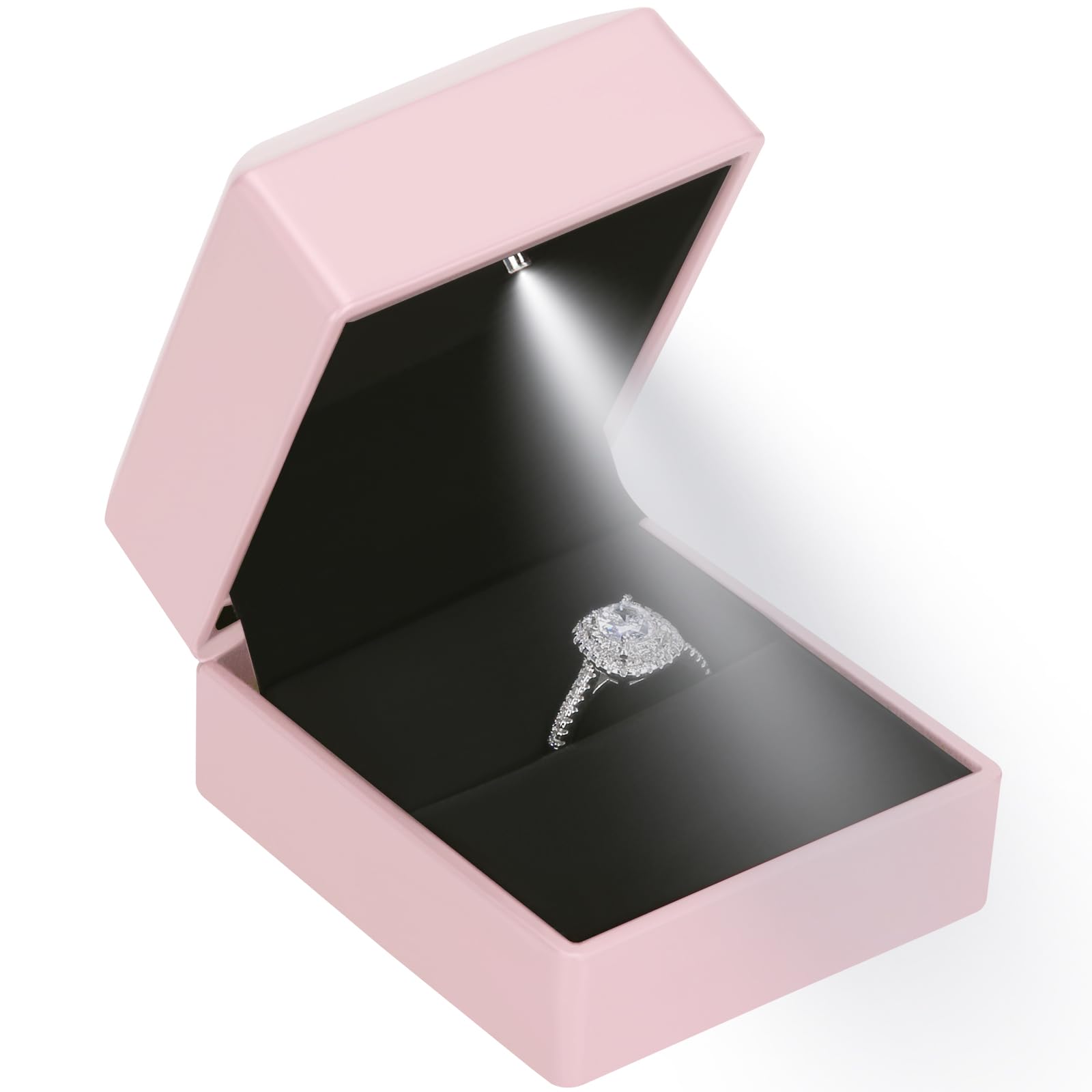 LED Ring Earring Box for Proposal, Wedding, Engagement， Luxury Jewelry Gift Box with LED Light, Jewellry Display Box (Pink)