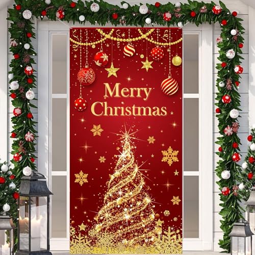 IMISHM Christmas Tree Door Cover Christmas Door Decorations Christmas Door Banner Front Door...
