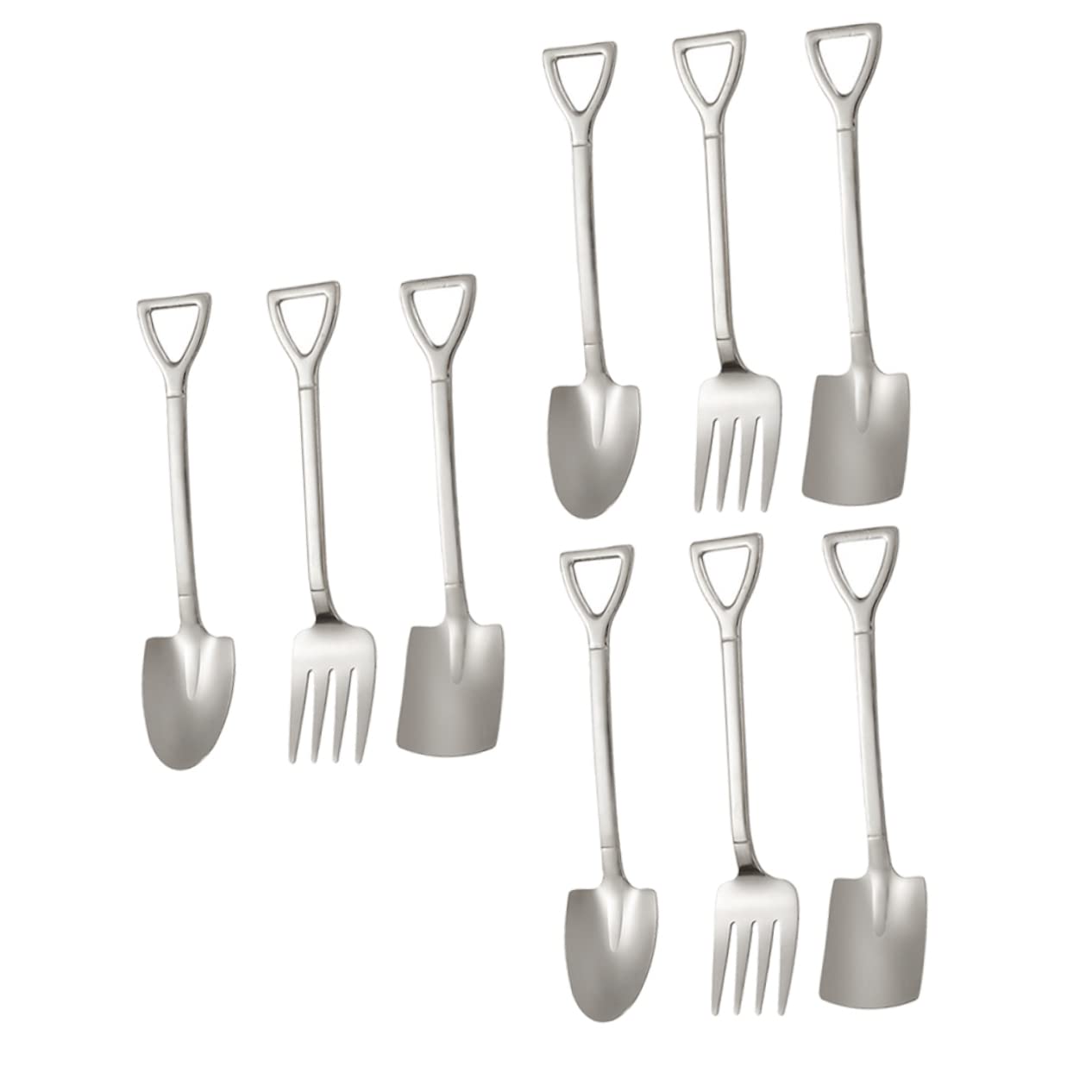 Operitacx Stainless Steel Shovel and Spoon Set 9pcs Mixing Spoons for Dessert Fruit Coffee Tea Sugar Serving