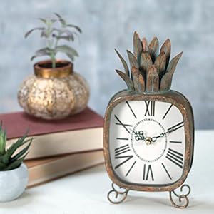 Home Garden Copper Patina Rustic Pineapple Metal Battery Operated Table Clock
