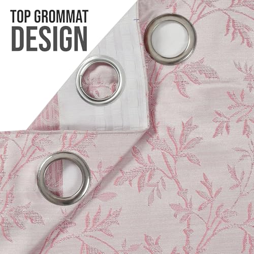 Image of FRESH FROM LOOM Heavy Jari Jacquard Premium Luxury Stylish Curtain 12 Feet Long Door for Living Room | Semi Blackout | Floral | Fade Resistant Parda (12ft, Pink, 2pc)