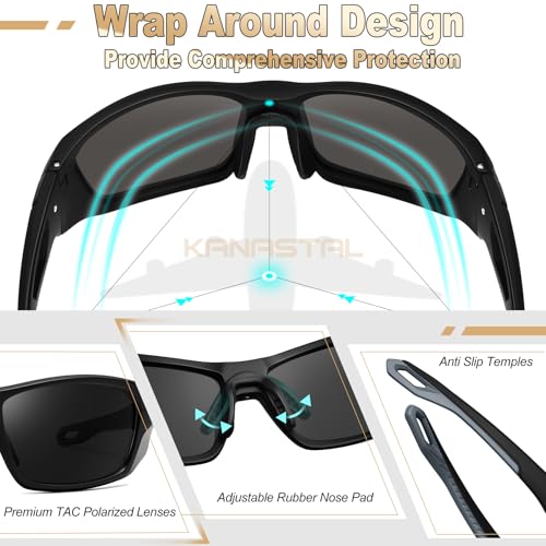 KANASTAL Wrap Around Sunglasses Men Women Polarized UV400 Square Fashion Sports Sun Glasses4