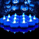 merrynights Flameless Candles, 12 Pack Tea Lights Candles Battery Operated, LED Tealight Candles, Realistic Tea Lights for Halloween Christmas Party Decor -D 1.5” x H 1.25” -Blue Candles