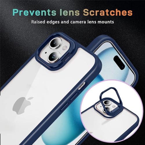 Image of Vaku Luxos Thermoplastic Polyurethane Lens Flip Back Cover For iPhone 15 Plus Stand Holder Back Case With Lens Guard Scratch Resistant Slim Thin Military-Grade Protection-Blue