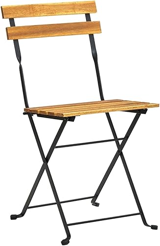 Miniatura 3 de Garden Chair Set of 2, Brown Acacia Wood Folding Outdoor Seating, Black Steel Frame, 18.1in Seat Depth, for Balcony Patio Dining