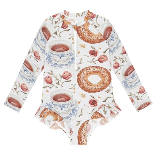 Bagel and Tea Girls Swimsuit One Piece Rash Guard Girls' Swimwear Long Sleeve Swimsuits for Girl Size 3-12T2