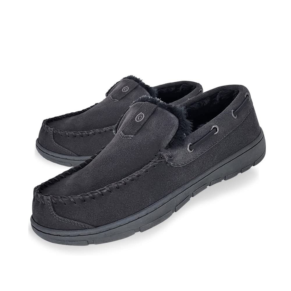 Clarks Mens Suede Venetian Moccasin Slipper LB0534 - Warm Plush Faux Fur Lining - Indoor Outdoor House Slippers For Men