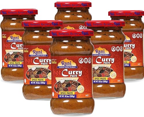 Rani Curry Paste HOT (Spice Paste) 10.5oz (300g) Glass Jar, Pack of 5+1 FREE ~ No Colors | All Natural | NON-GMO | Kosher | Vegan | Gluten Free | Indian Origin