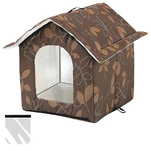 Casetta per Gatti da Esterno Impermeabile, Cuccia Gatto Inverno con Tenda Trasparente Rimovibile (Marrone, M)