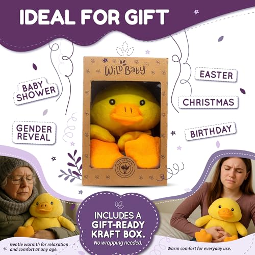 WILD BABY Microwavable & Weighted Plush Toy - Duck Stuffed Animal for Comfort & Warmth - Soft, Heatable Plushie for Snuggles - Great for Kids, Toddlers & All Ages