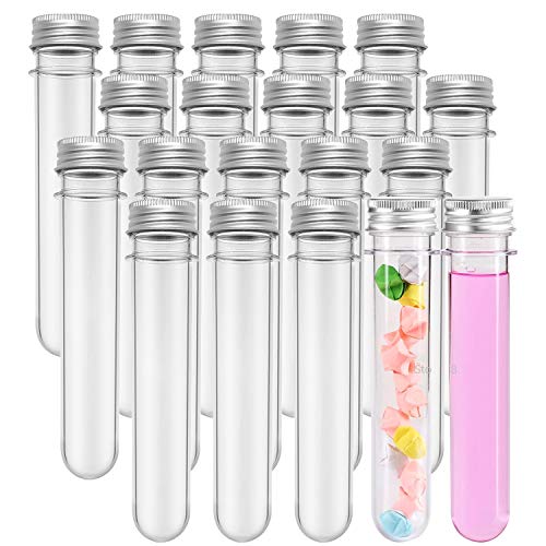 20 Pcs Test Tubes, 45ml Clear Plastic Test Tubes with Screw Caps Plastic Candy Storage Tubes for Scientific Experiments, Candy Beads Sample Storage, Kids Party Supplies, Halloween, Christmas