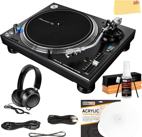 Pioneer DJ PLX-1000 Professional Direct Drive Turntable - Black Bundle with Headphones, Slipmat...