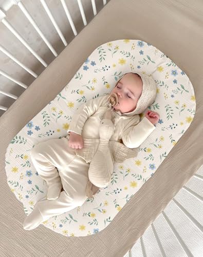 Image of Muslin Baby Lounger Cover 2 Pack, Soft Breathable Newborn Lounger Pillow Cover for Boys Girls Infant (Spring Garden)