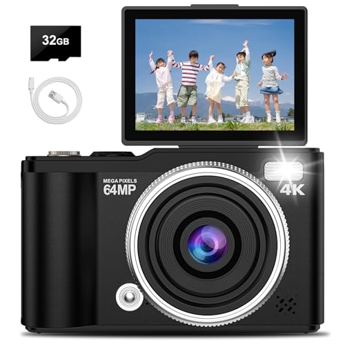 Beho デジタルカメラ 4K デジカメ 6400万画素 180度回転可能ディスプレイ 自撮り 16倍デジタルズーム オートフォーカス機能 スマイル検出 連続撮影 2.4インチ画面 32GBカード付き 充電式内蔵バッテリー 初心者向け ウェブカメラ コンパクト YouTube 軽量 携帯便利 子供 クリスマス 旅行