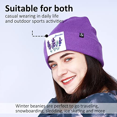 Joywant Purple Beanie Hat For Women Skull Cap With Flower Embroidery, Slouchy Acrylic Knit Winter Cuffed Beanie For Women (Violet-Lavender) #TOP5