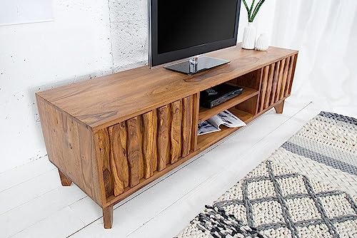 Image of Space Galaxy Solid Sheesham Wood TV Unit Stand for Living Room | Wooden Entertainment Console Cabinet with 2 Doors & Shelf Storage | Free Standing TV Table for Home, Natural (57x15.7x17.71 Inch)