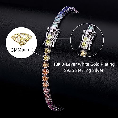 Moissanite Tennis Bracelets for Women, 18K White Gold Plated Sterling Silver Mens Bracelet 3MM-4MM Lab Created Simulated Diamond Wedding Bracelets for Brides/Birthday/Valentine's Day Gift3