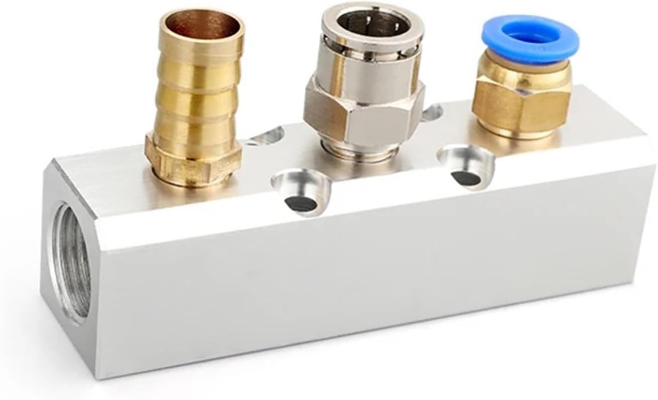 Aluminium Splitter 1/2" Pt Thread Port 2 3 4 5 6 7 8 9 10 Way 1/4 Pneumatic Air Manifold Distributor Connector 1Pcs(2 Way 4 Port)