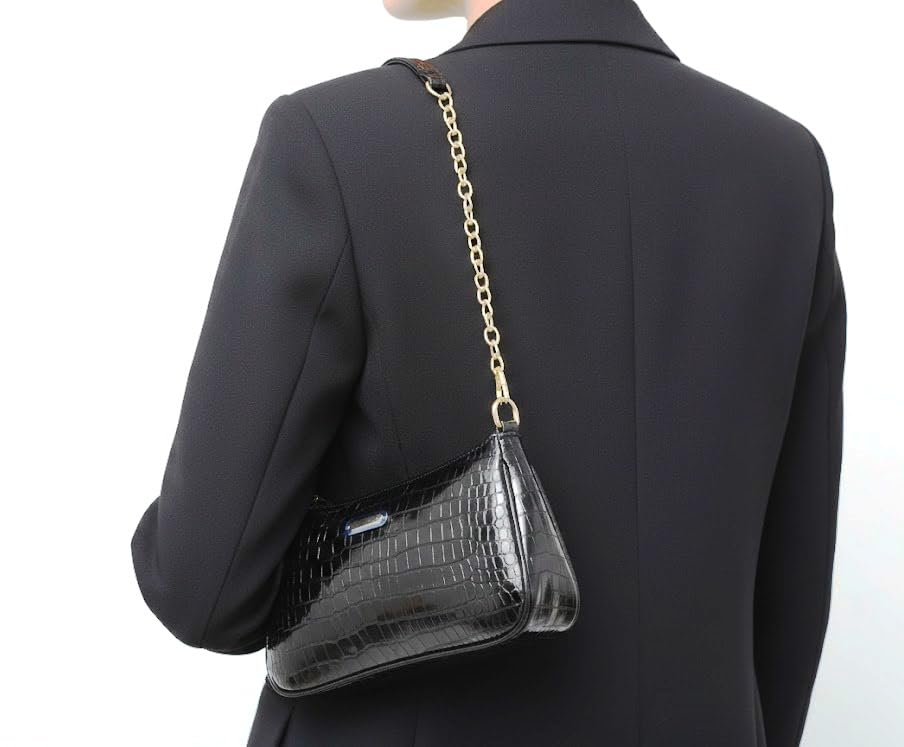 Image of clementine Women Fashion Croco Shoulder Bags - One Big Zip Pocket Canvas Handbag Bags for Girls, Ladies and Daily Use Office, Travel (BLACK)
