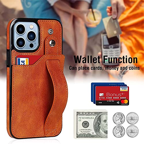 Étui portefeuille iPhone 13 Pro Max housse antichoc orange rabat porte-carte - 3